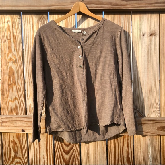 Cotton Bleu Shirt Oversized Small Brown Raw Hem - Picture 5 of 7